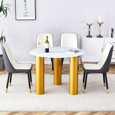 Streamdale 40" Round White Dining Table, Golden Legs