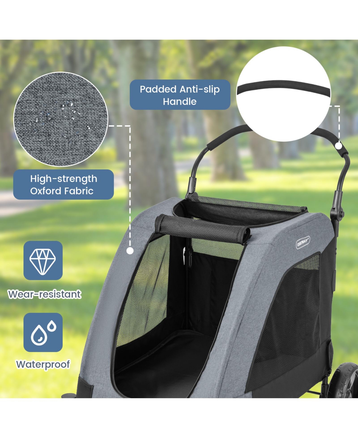 Slickblue 4 Wheels Extra Large Dog Stroller Foldable Pet Stroller with Dual Entry