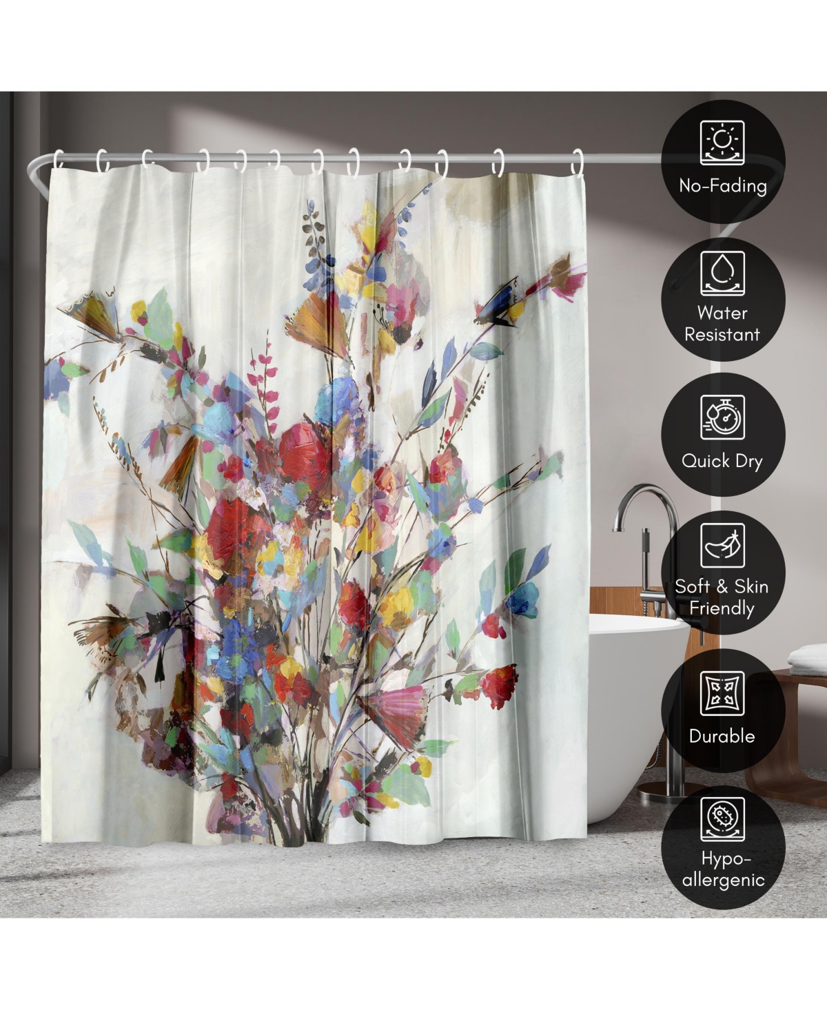 71x74 Floral Shower Curtain - Spring Bouquet by Pi Creative Art