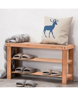 2-Tier Bamboo Shoe Bench Storage Racks Seat Organizer Entryway Hallway