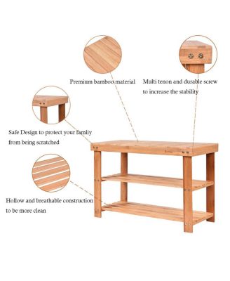 2-Tier Bamboo Shoe Bench Storage Racks Seat Organizer Entryway Hallway