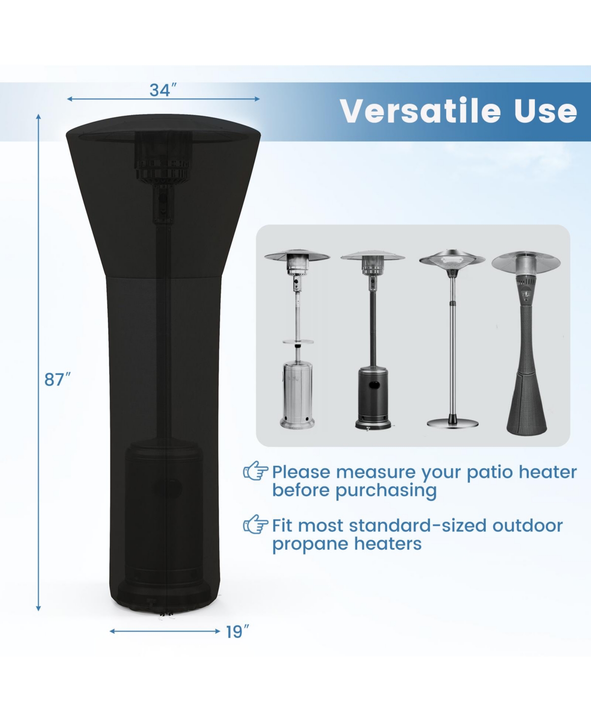 Costway Patio Standing Propane Heater Cover Waterproof W/Zipper and Bag