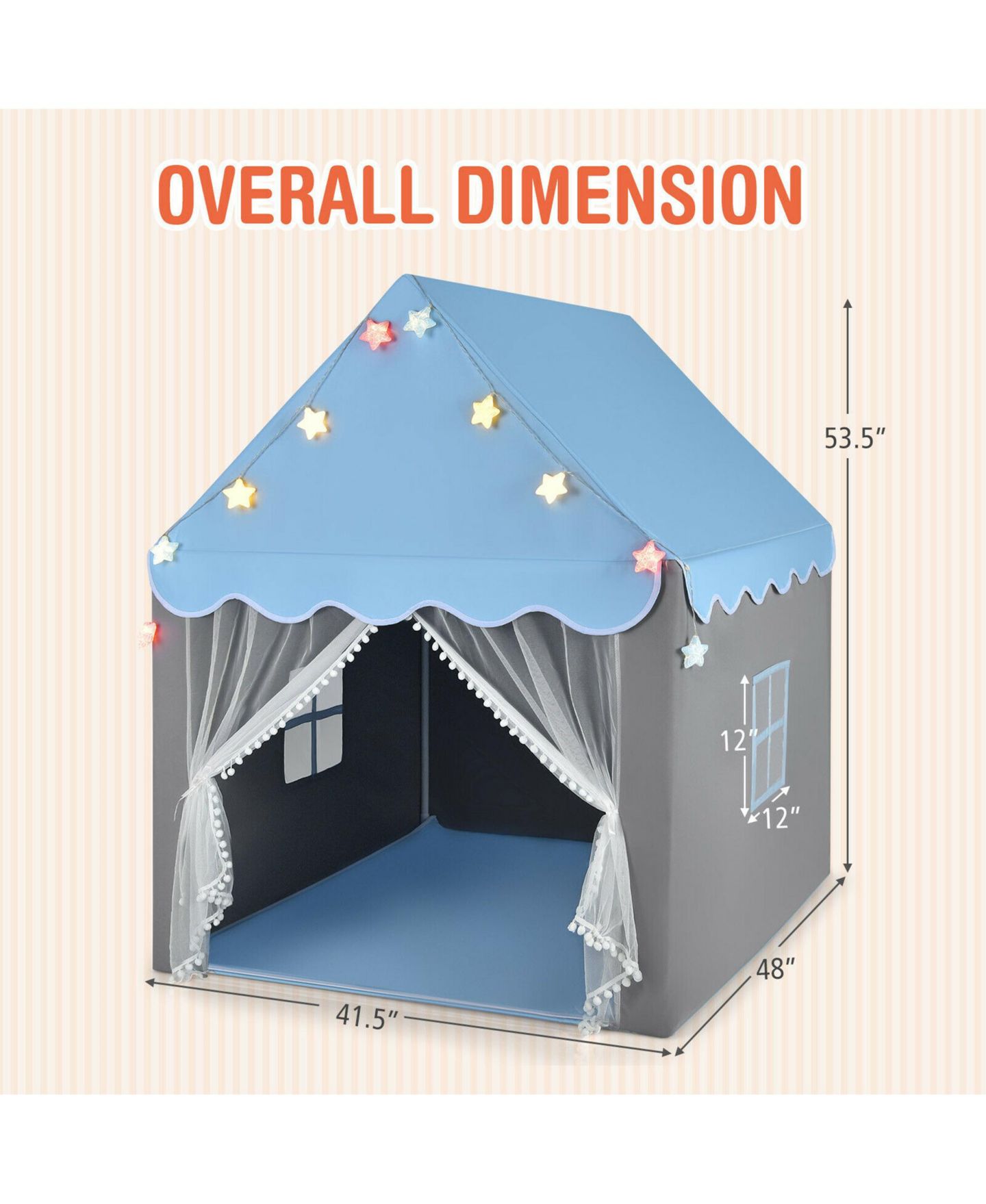 Детские игрушки Costway Castle Fairy Tent Star Lights 4-Piece Playhouse, Ages 3+, цвет: Синий — фото 9