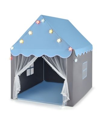 Kids Playhouse Tent Large Castle Fairy Tent Gift w/Star Lights Mat
