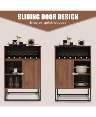 Wine Storage Cabinet Buffet Sideboard with Adjustable Shelf and Sliding Door