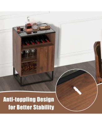 Wine Storage Cabinet Buffet Sideboard with Adjustable Shelf and Sliding Door