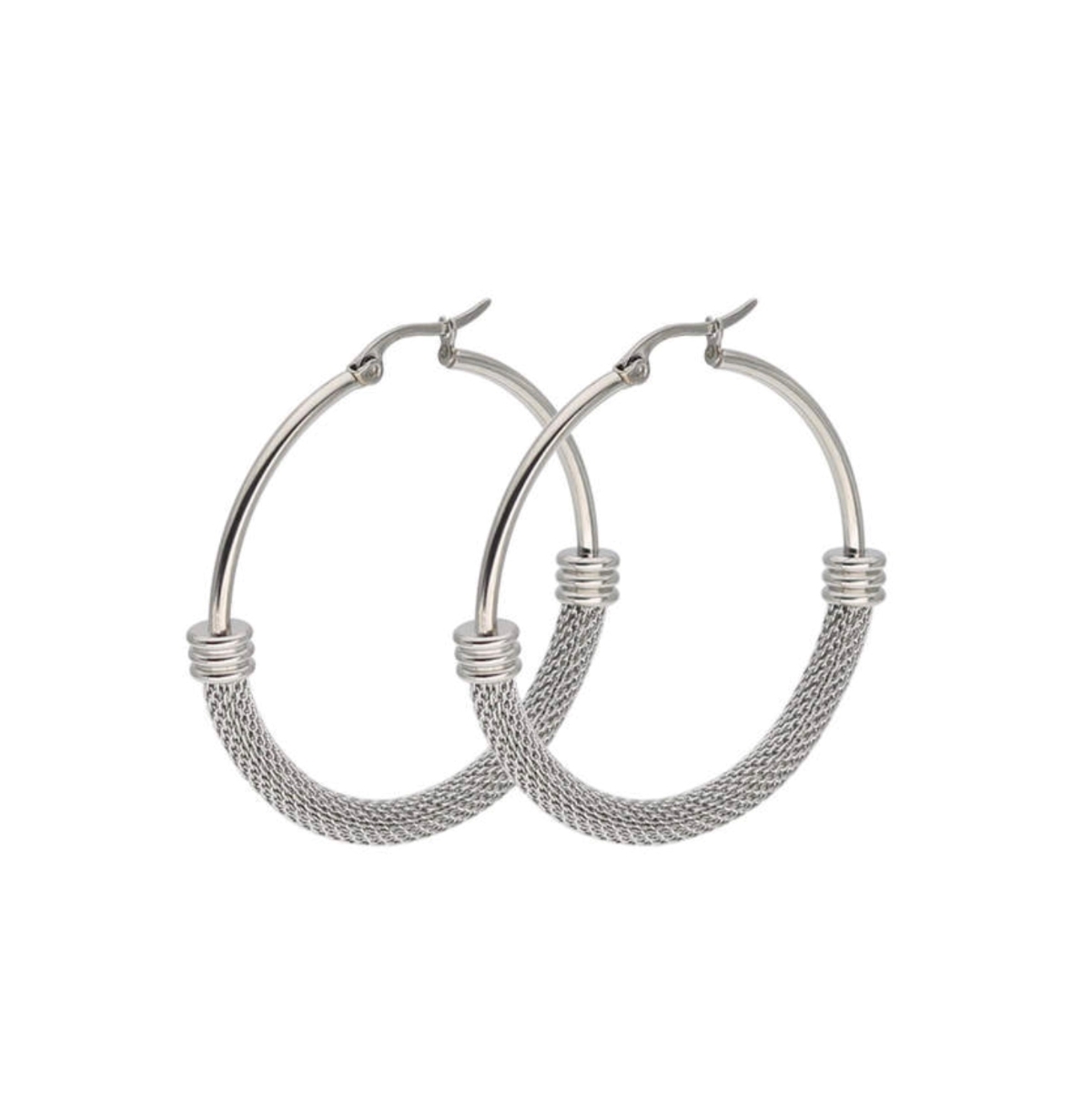 Mesh Hoop Earrings - Silver