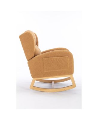 Streamdale Teddy Fabric Rocking Chair With Packet Wood Legs, Khaki