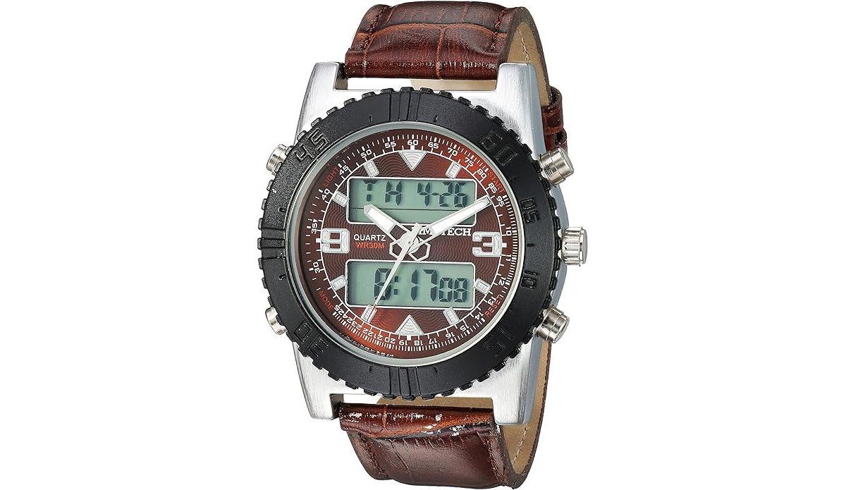 Men's Analog/Digital Multi-Function Weekend Sport Watch with Leather Band - Brown