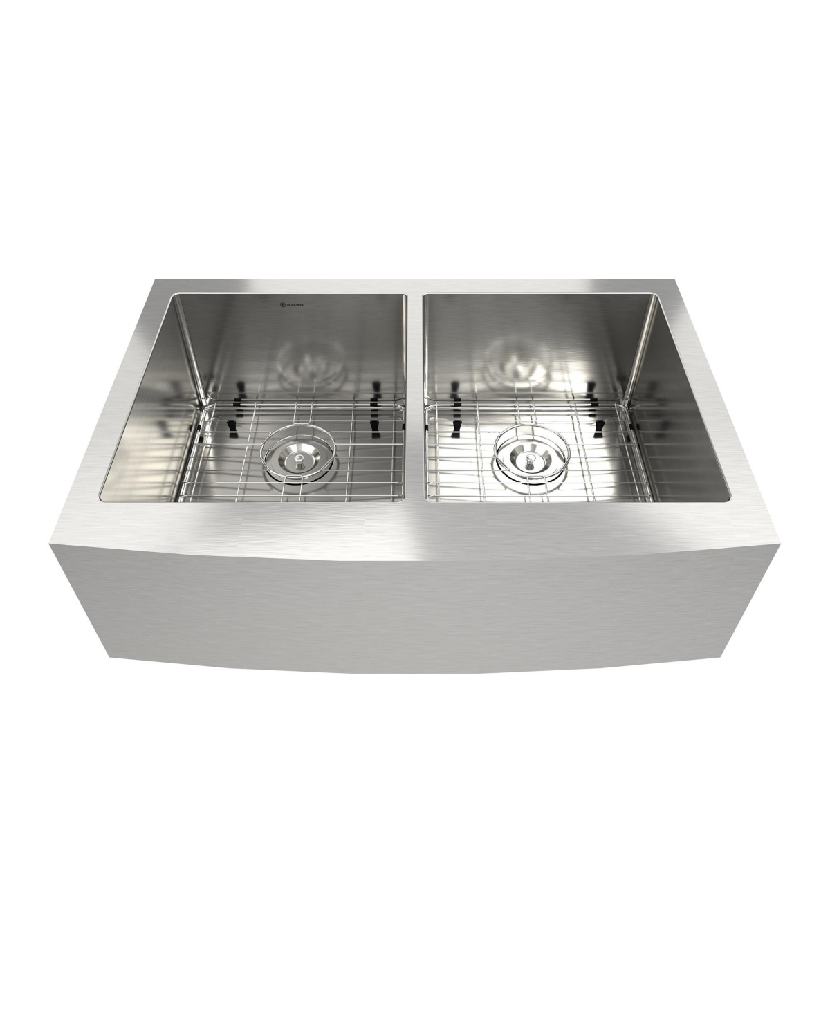 Mondawe Farmhouse Apron Front 33-in x 22-Stainless Steel Double Bowl Kitchen Sink with Accessories - brushed