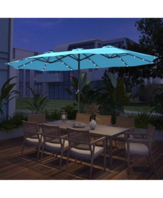 Outdoor Double-Sided Patio Umbrella with Base 36 LED Light Market Umbrella with Cover