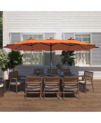 Outdoor Double-Sided Patio Umbrella with Base 36 LED Light Market Umbrella with Cover