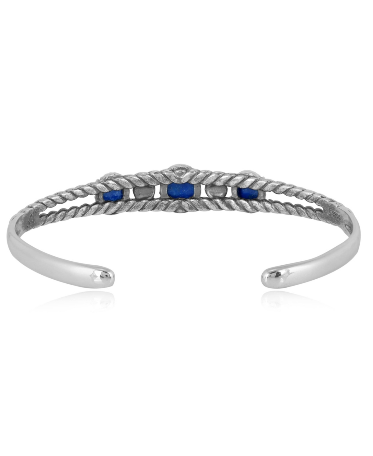 American West Jewelry Sterling Silver Genuine Lapis 3 Stone Cuff Bracelet Size Small - Large