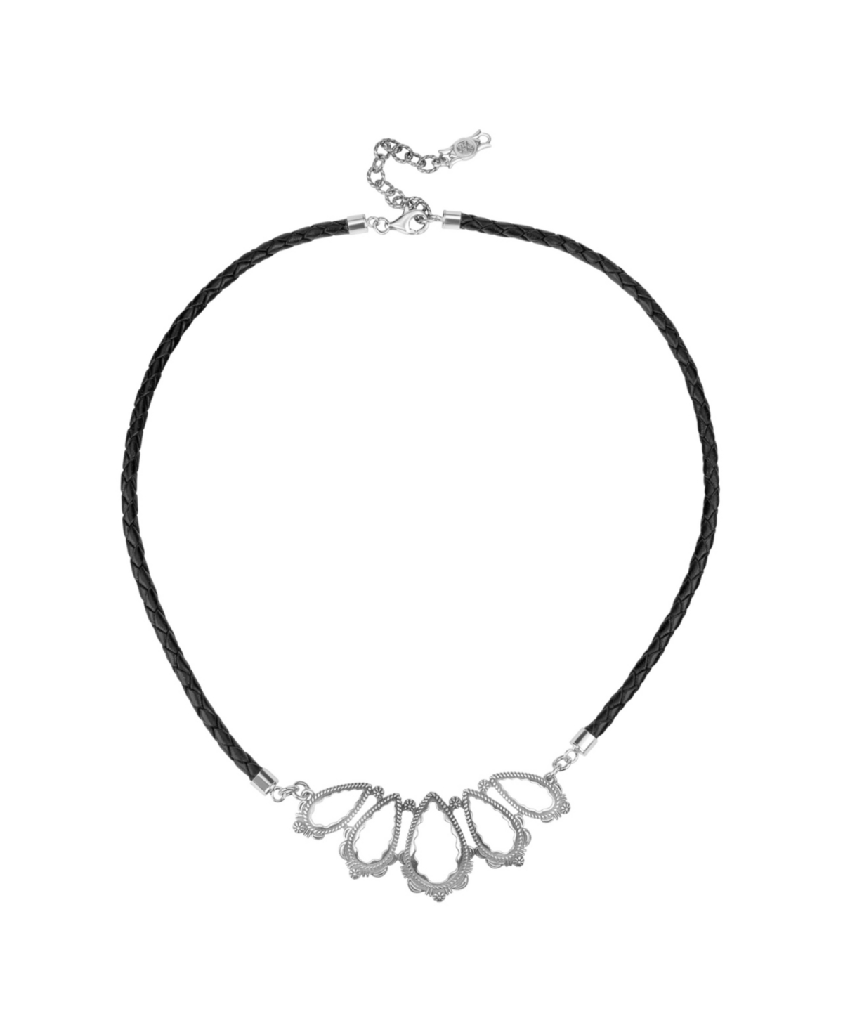 Southwestern Raindrop Necklace-Features Sterling Silver Pendant with 20 Inch Black Leather Cord - Sterling/black leather