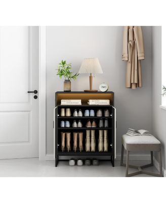 Streamdale Modern Motion Sensor Night Light Shoe Cabinet with Adjustable Shelves