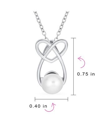 Elegant Forever Knot Infinity Intertwined Heart Teardrop Cultured Freshwater White Pearl Necklace Pendant Sterling Silver 16 Inch