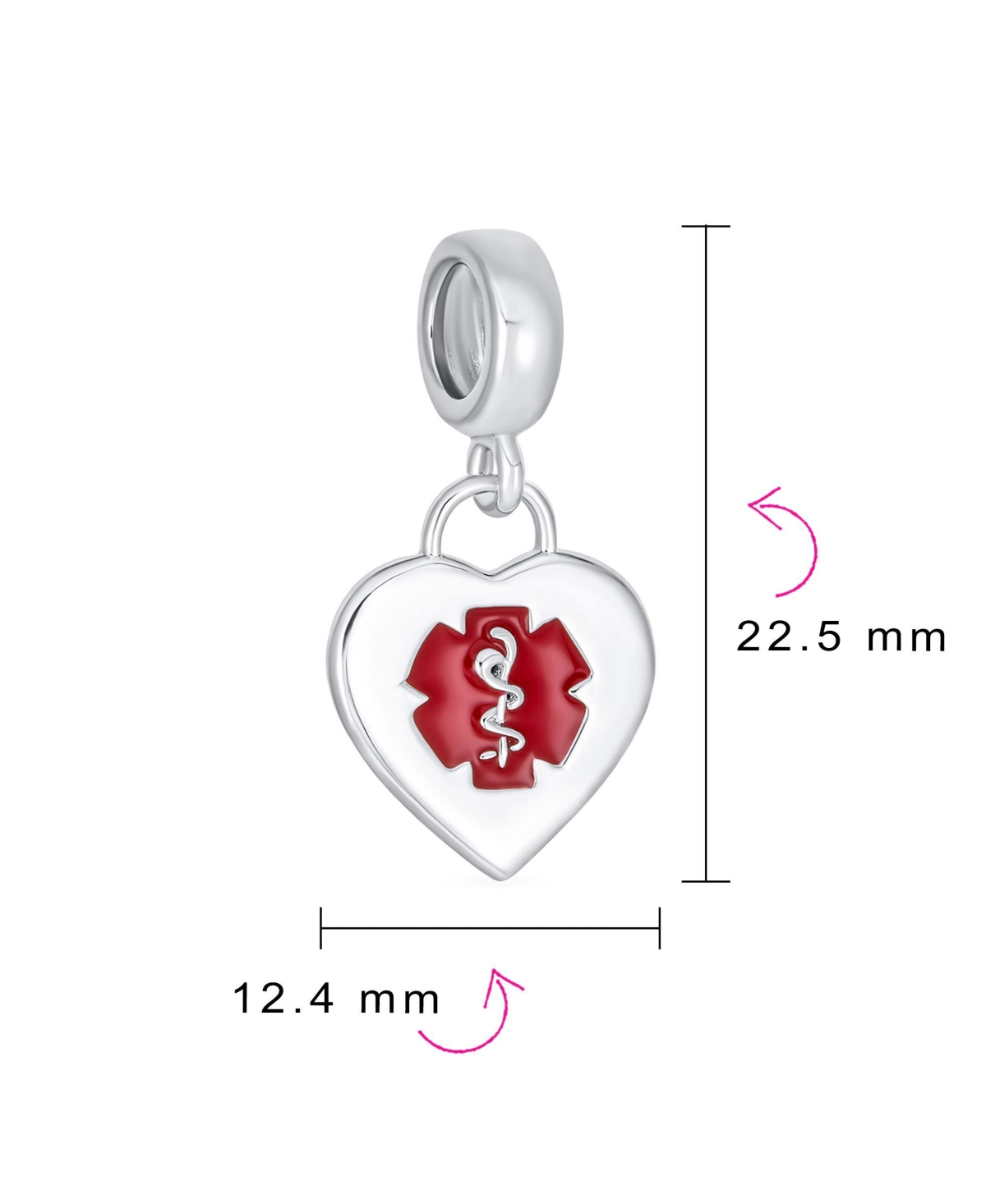 Bling Jewelry Heart Shape Medical Id Dangle Bead Charm For Women SterlingFits European Bracelet - Silver