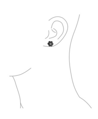 2 In 1 Removable Jackets Simple Danity Pave CZ Stud Center with Petal Flower Jacket Rose Stud Earrings Black Plated Sterling Silver