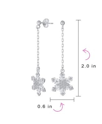 Christmas Cubic Zirconia Frozen Winter Holiday Party Linear Chain Pave CZ Snowflake Dangle Earrings Sterling Silver