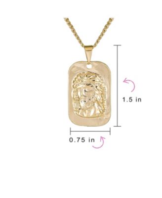 Religious Metal Dog tog Style Medallion Face of Jesus Christ Head Necklace Pendant Yellow Gold Plated