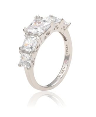 Suzy Levian Sterling Silver Cubic Zirconia 5-Stone Princess-cut Bridal Ring