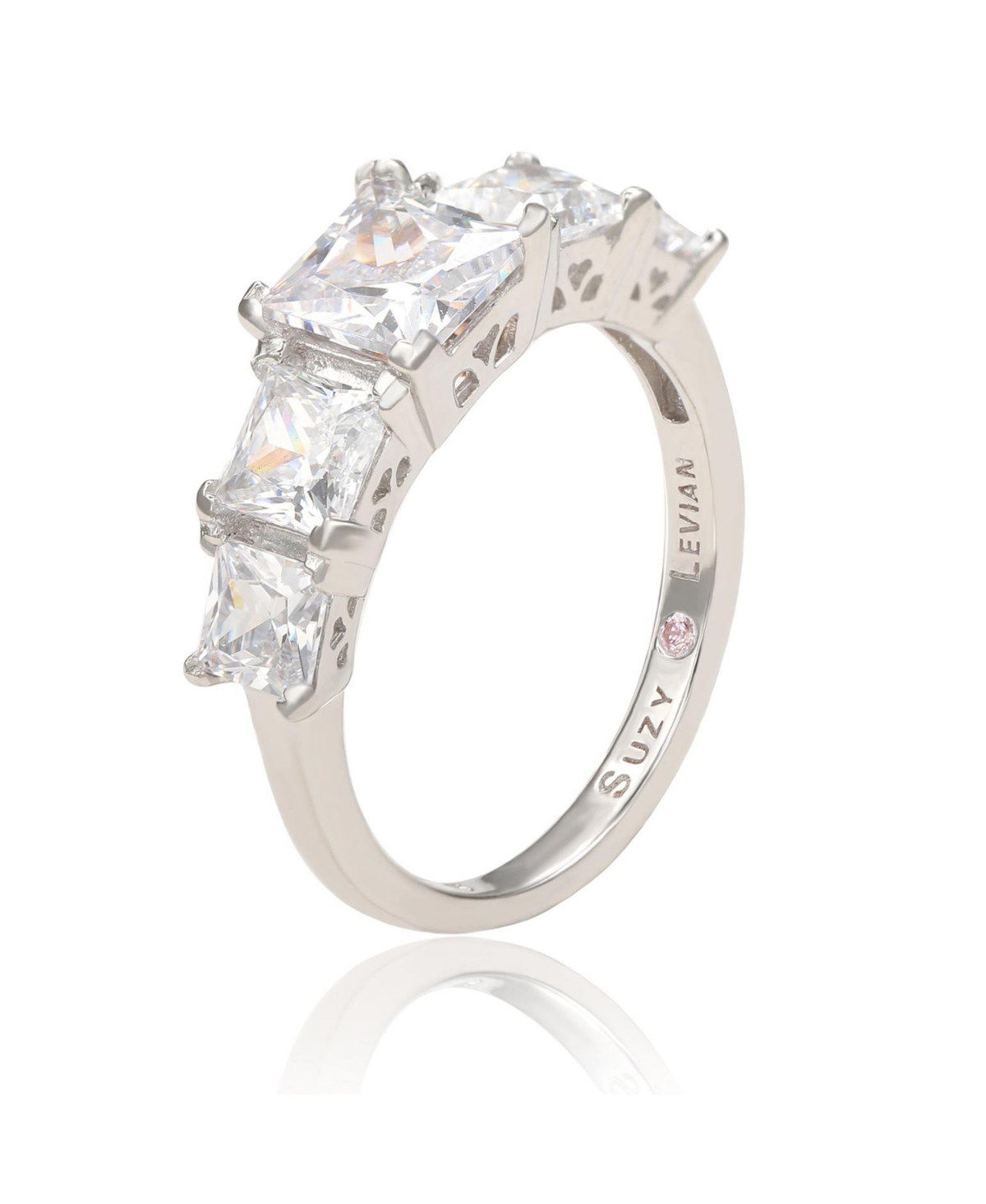 Suzy Levian New York Suzy Levian Sterling Silver Cubic Zirconia 5-Stone Princess-cut Bridal Ring