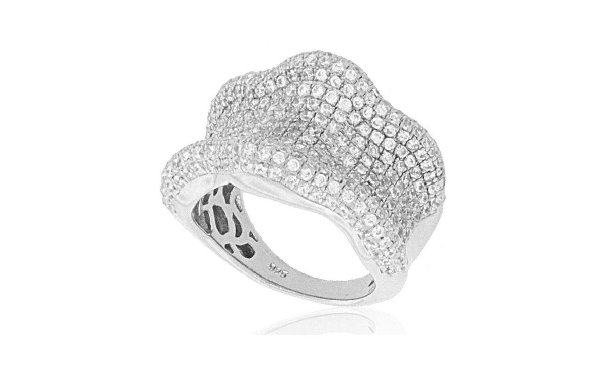 Suzy Levian Sterling Silver Cubic Zirconia Wavy Curved Ring - Silver