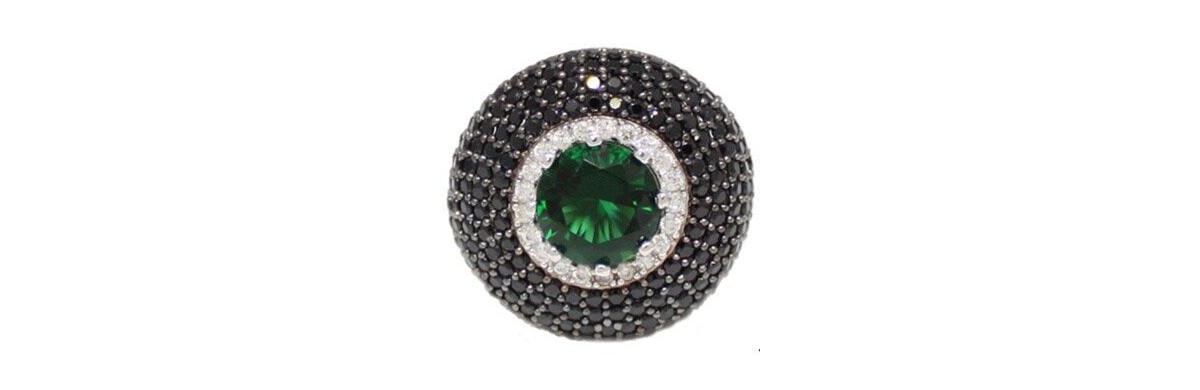 Suzy Levian New York Suzy Levian Sterling Silver Cubic Zirconiaand Black Pave Halo Ring - Green