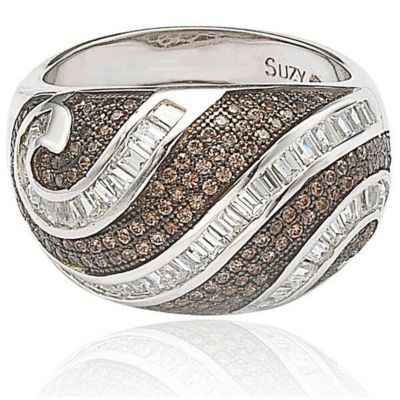 Suzy Levian Sterling Silver Cubic Zirconia Pave and Channel-set Swirl Ring