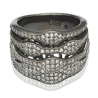 Suzy Levian Sterling Silver Cubic Zirconia Pave Multi Level Ring