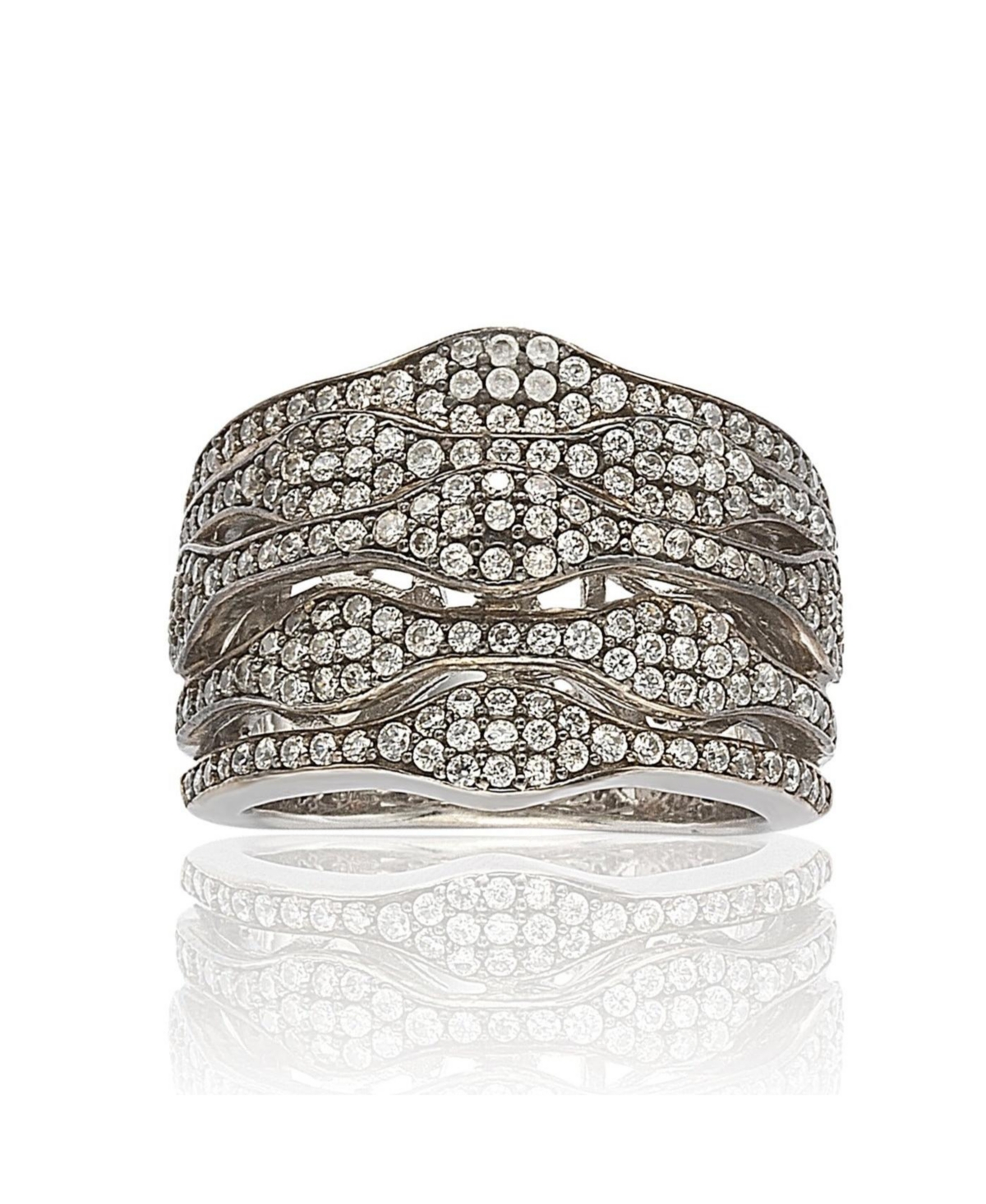 Suzy Levian New York Suzy Levian Sterling Silver Cubic ZirconiaMulti-Level Ring - Blackened