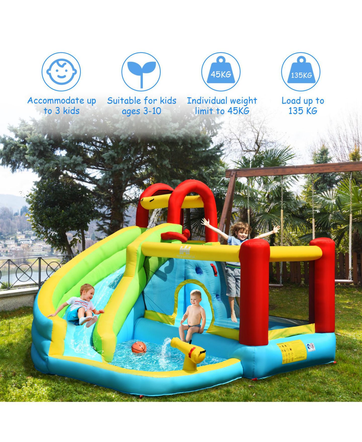Детская игрушка INOLAIT 6-in-1 Inflatable Bounce House with Climbing Wall and Basketball Hoop, Ages 3+ — фото 6