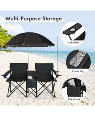 Portable Folding Picnic Double Chair With Umbrella