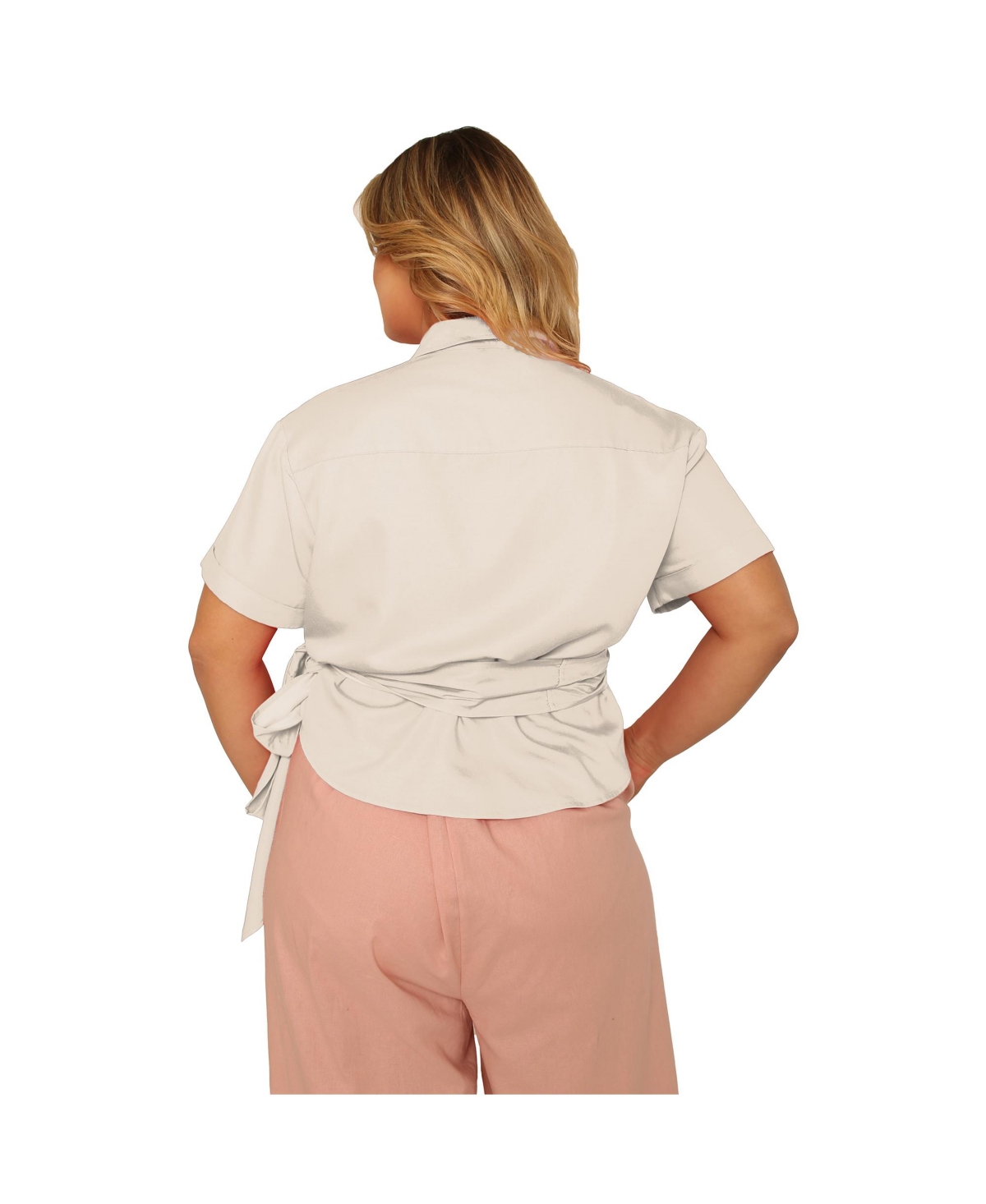 Standards & Practices Plus Size Short Sleeve Tie Waist Wrap Blouse