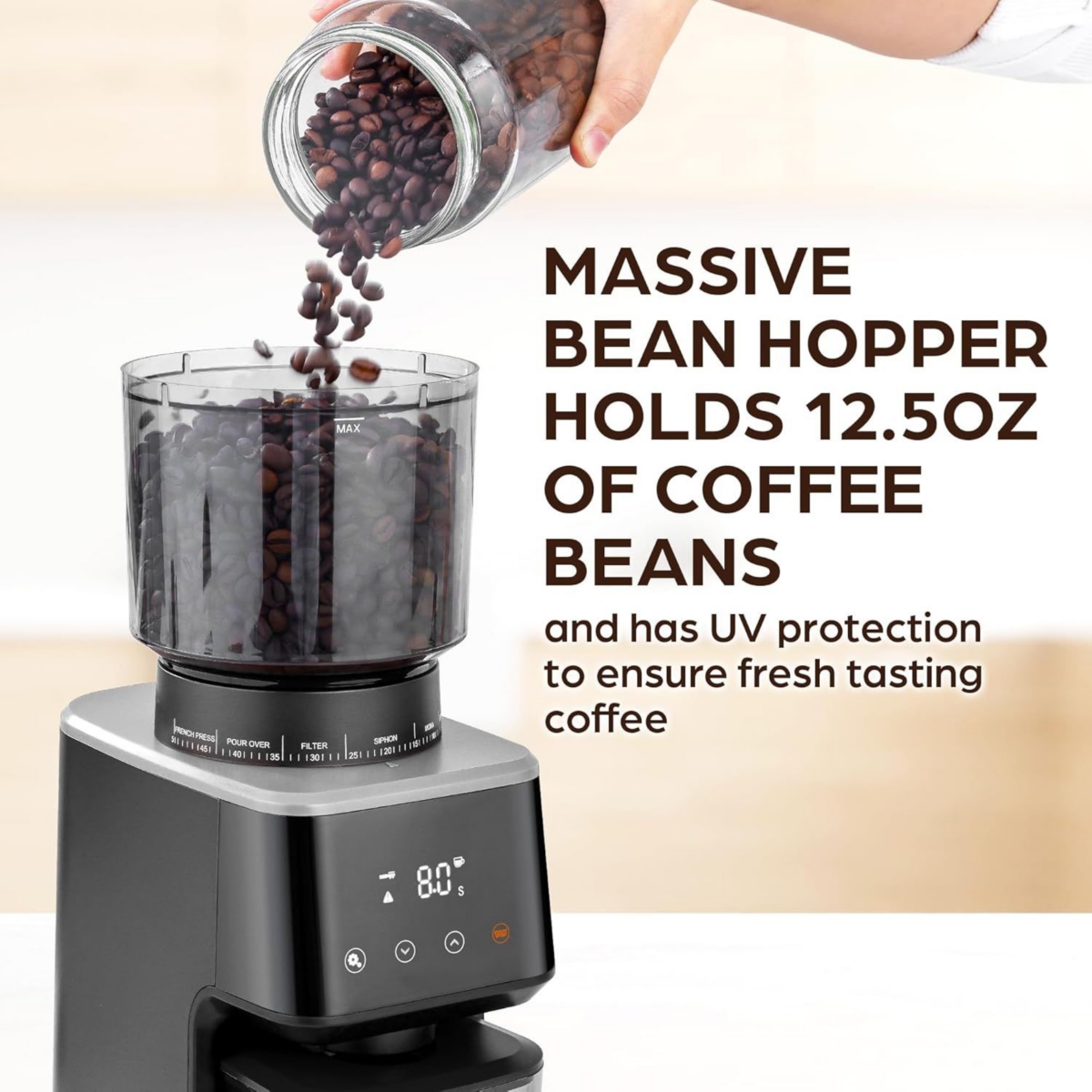 Conical Espresso Burr Touchscreen Coffee Grinder Includes Metal Scooper & 2 Cleaning Brushes