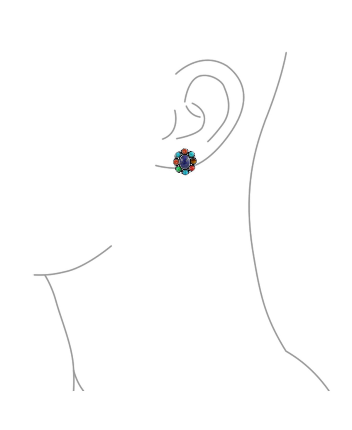 Bling Jewelry Southwestern Natural Lapis Blue Turquoise Multicolor Cabochon Oval s Western Concho Clip On Earrings For Women Non Pierced Ears St