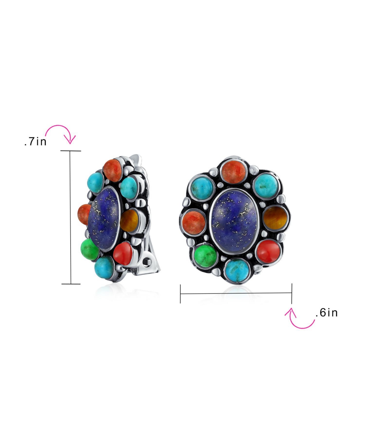 Bling Jewelry Southwestern Natural Lapis Blue Turquoise Multicolor Cabochon Oval s Western Concho Clip On Earrings For Women Non Pierced Ears St