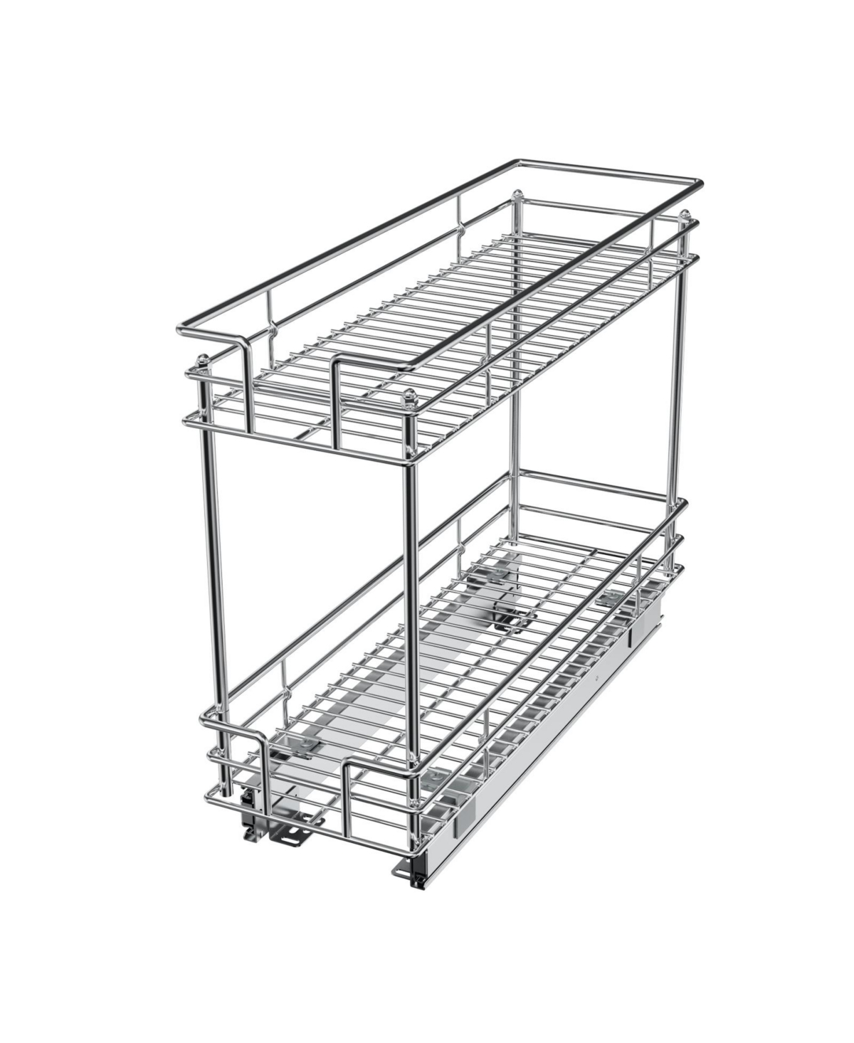 Pull-Out 2 Tier Home Organizers with Sliding Track in the Middle -21"D x 7"W x 17.5"H Sliver - Silver