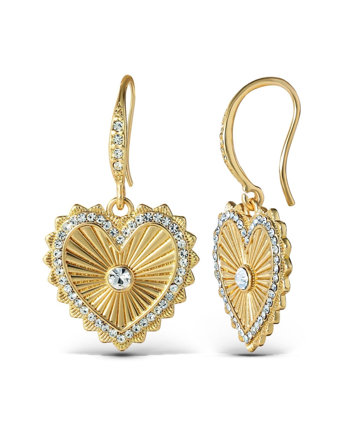 Womens Heart Drop Earrings - Gold-Tone Heart Earrings with Rhinestones - Gold