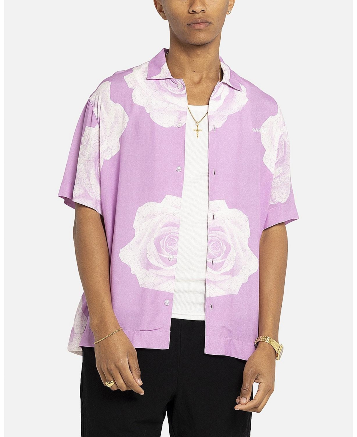 Men's Rose Bunch Button Up Shirt - XXXLarge, Light/Pastel Purple - Pastel purple