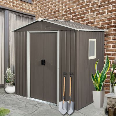 6FT X 5FT Outdoor Metal Storage Shed Gray With Window