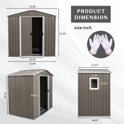 6FT X 5FT Outdoor Metal Storage Shed Gray With Window
