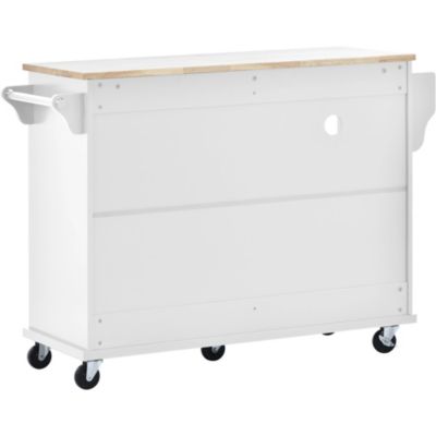 Solid Wood Kitchen Island Cart with Storage & Locking Wheels - White