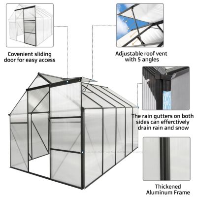 Durable 6x10 Ft Polycarbonate Greenhouse