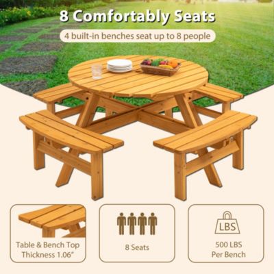 8 Person Wooden Picnic Table With Benches