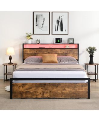 Streamdale Full Size Storage Bed with LED Lights &amp; Charging Station