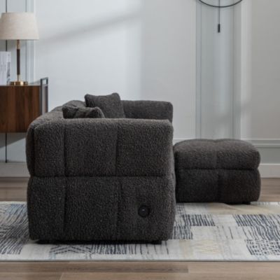 87.7" Sectional Sofa Cozy Teddy Fleece Fabric Sectional Sofa Couch With Two USB Ports