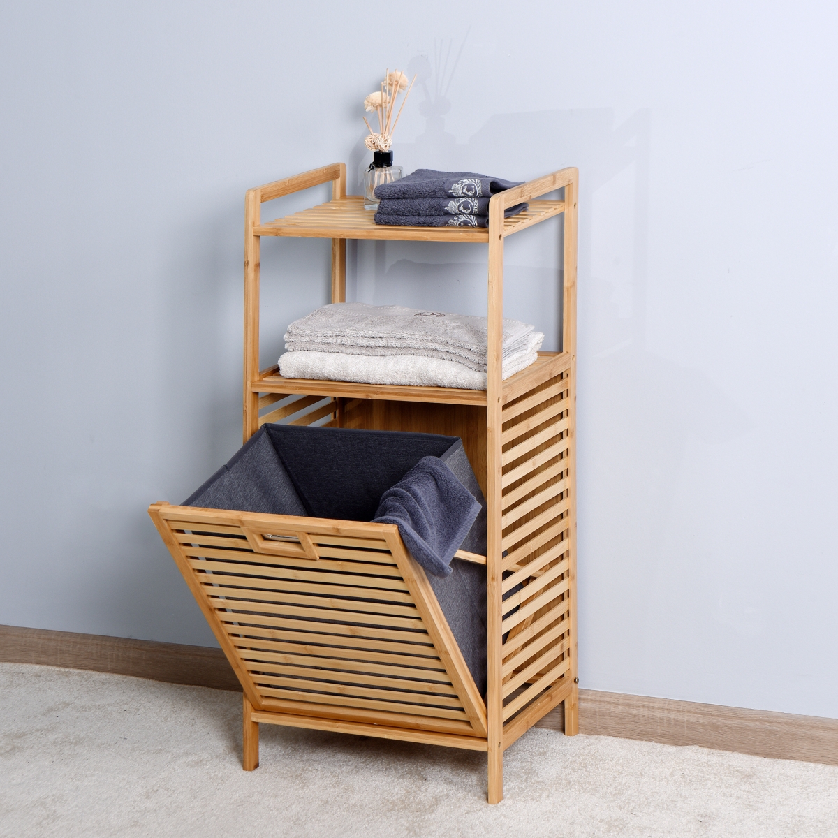 Streamdale Bamboo Laundry & Storage Basket with Shelf