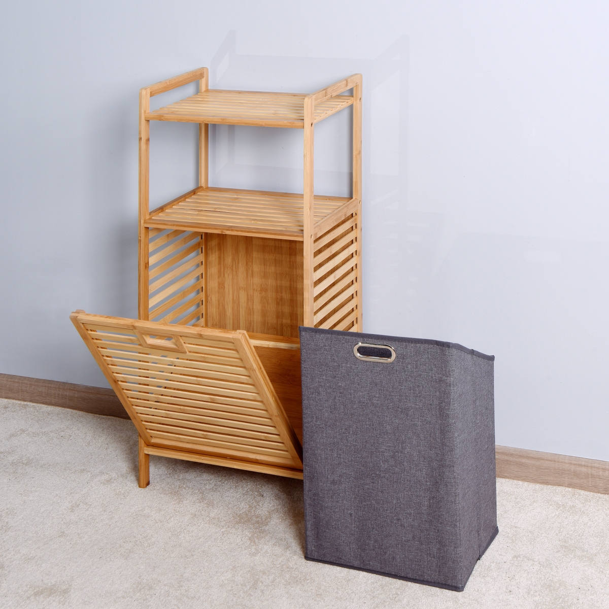 Streamdale Bamboo Laundry & Storage Basket with Shelf