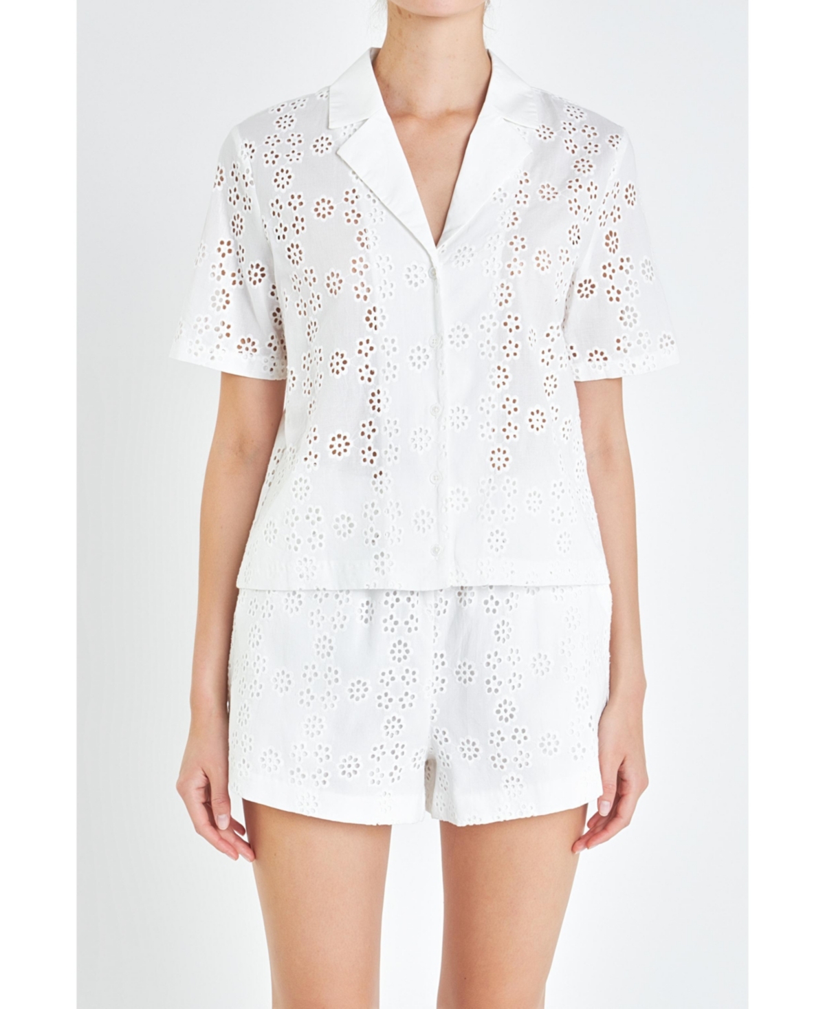 Women's Embroidered Cotton Camp Shirt - White